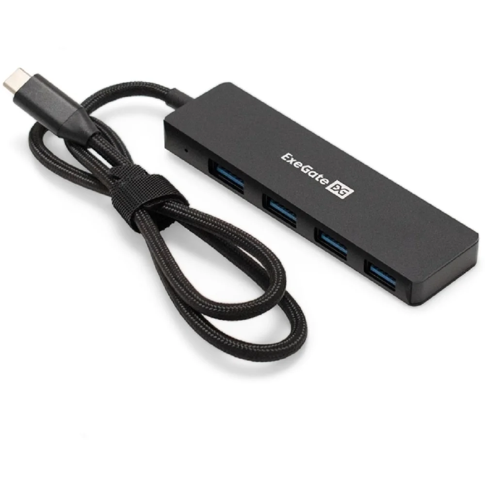 Exegate EX297631RUS USB-Хаб (концентратор) 4-в-1 ExeGate DUB-4C/3 (кабель-адаптер USB Type C --] 4xUSB3.0, Plug&Play, черный)