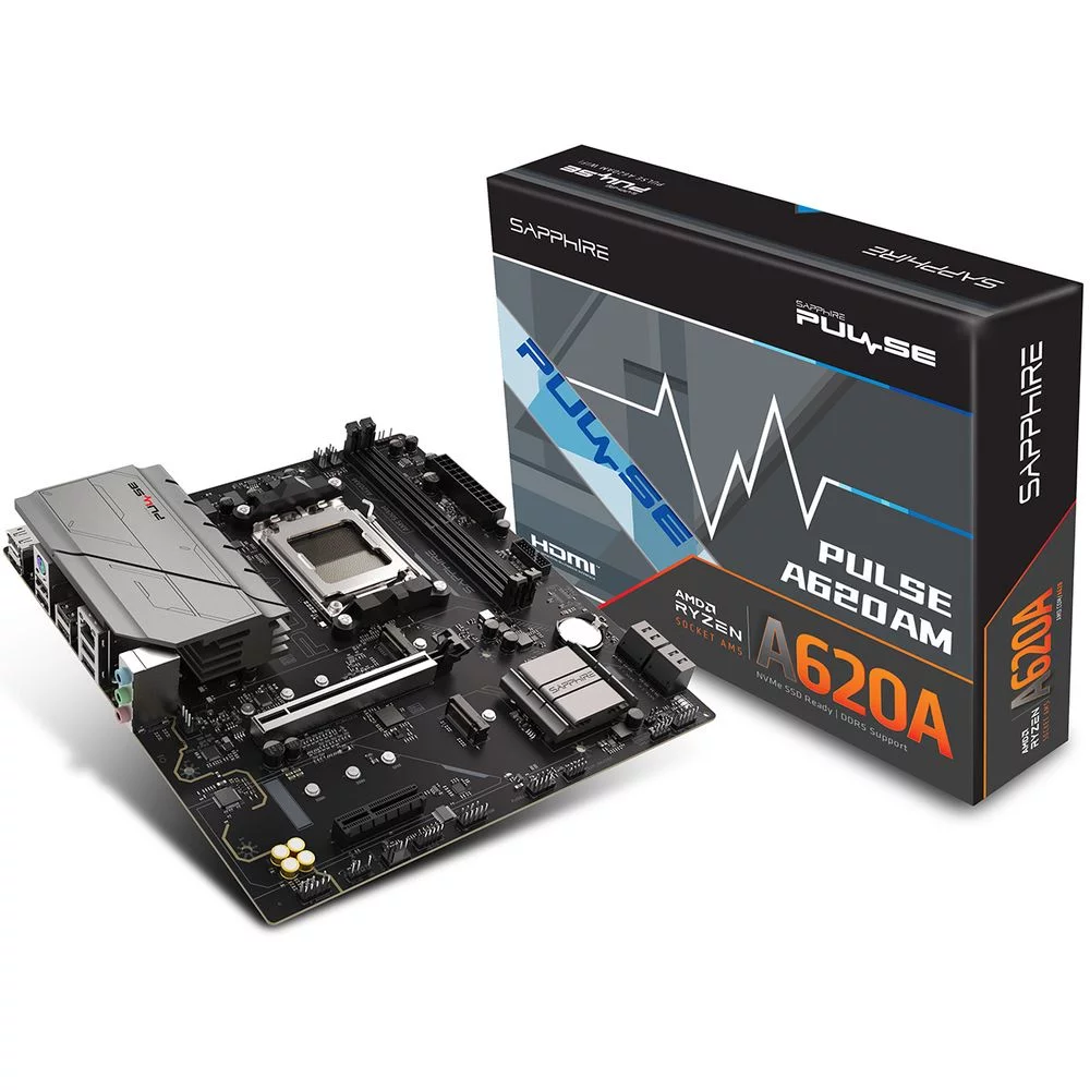 Материнская плата Sapphire A620AM PULSE A620, AM5, 2*DDR5, 1*PCIEx16, 1*PCIEx4, 2*M.2, 4*USB3.2Gen1, 6*USB2.0, 4*SATA3.0, 1G, DP, HDMI, M-ATX, RTL (52118-03-40G)