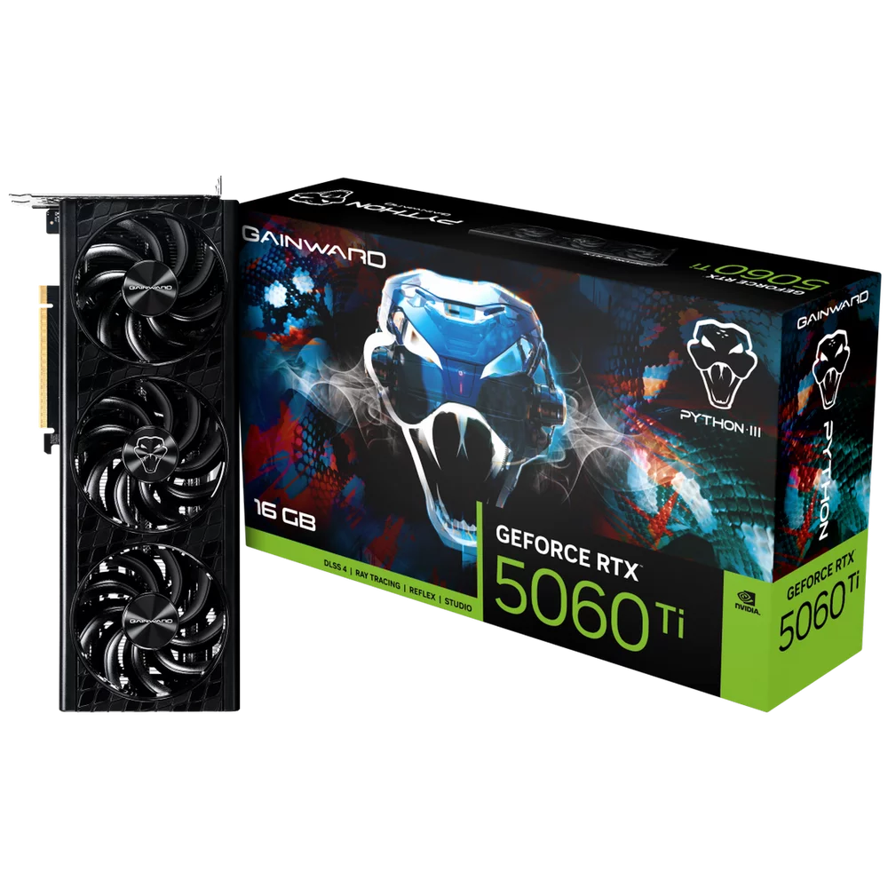 Видеокарта Gainward RTX5060Ti PYTHON III 16GB GDDR7 128bit 3xDP HDMI 3FAN RTL (NE7506T019T1-GB2061T)