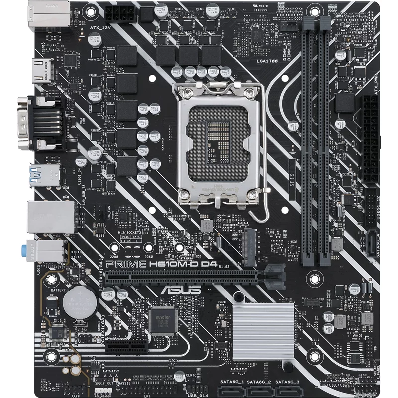 Материнская плата ASUS PRIME H610M-D D4, s1700 (12 Gen Core/Pen/Cel), 2xDDR4(64GB), D-SUB/HDMI 2.1, 1xPCIe 4.0x16, 1xPCIe 3.0, 1xGBL, 4xSATA 6Gb/s, 1xM.2, 1xCOM, 2xUSB 3.2, 4xUSB 2.0, 1xPS/2, mATX (90MB1A00-M0EAY0)
