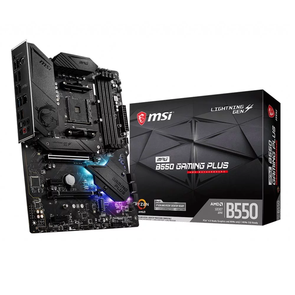 Материнская плата MSI Bad Pack MPG B550 GAMING PLUS, Socket AM4, AMD®B550, 4xDDR4-3200, 2xPCI-Ex16x, 2xPCI-Ex1x, HDMI+DP, 6xSATA3(RAID 0/ 1/ 10), 2xM.2, 8 Ch Audio, GLan, (4+4)xUSB2.0, (3+2)xUSB3.2, (1+1)xUSB (MPG B550 GAMING PLUS||BP)