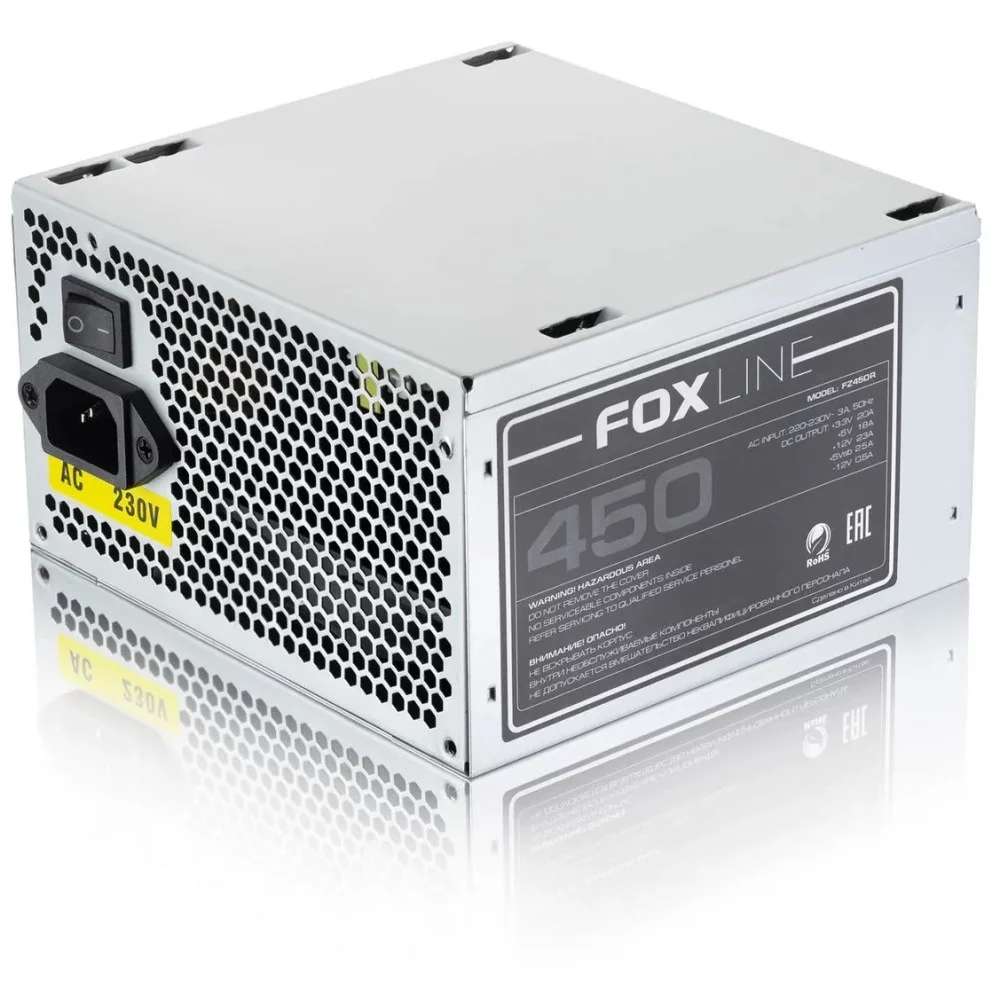Блок питания 450Вт/ Power Supply Foxline, 450W, ATX, NOPFC, 120FAN, 2xSATA, 2xPATA, 1xFDD, 24+4 (FZ450R)