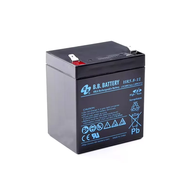 Батарея B.B. Battery серия HR, HR5.8-12, напряжение 12В, емкость 5.8Ач (разряд 20 часов), емкость 5.3Ач (разряд 10 часов), макс. ток разряда (5 сек.) 79.5А, макс. ток заряда 1.59A, свинцово-кислотная типа AGM, клеммы Т2, ДxШxВ 90x70x106мм., вес 1.88кг.,