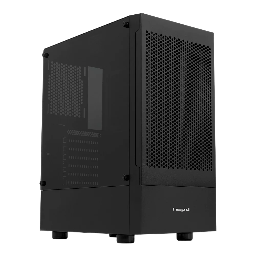 Корпус без блока питания/ Case HSPD M540, Mesh Mid Tower, Black, TG, 0.45 SPCC, no fans, ATX, mATX, mITX, 160/300/150mm, 2x2.5", 2x3.5", 7xPCI, 1xUSB-A 3.0, 2xUSB-A 2.0, 365x216x405mm (M540-TGBK)