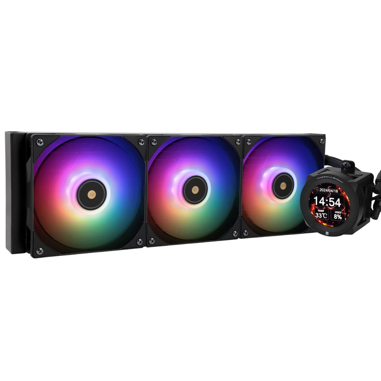 Система жидкостного охлаждения/ Water Cooling System Thermalright Core Vision 360 (360mm, LED, Black, ARGB/ Fans: 3x120mm, 72.37CFM, 27.7dBA, 2000RPM/ Pump height 66mm, Rad thickness 27mm/ S: 1700, 12 (C-VISION-BL-360-ARGB)