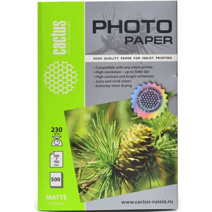 Фотобумага Cactus CS-MA6230500 10x15/230г/м2/500л./белый матовое для струйной печати