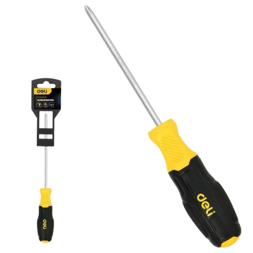 Отвертка Pozidriv Deli DL631001P PZ1x75мм сталь Cr-V, двухкомпонентная прорезиненная рукоять