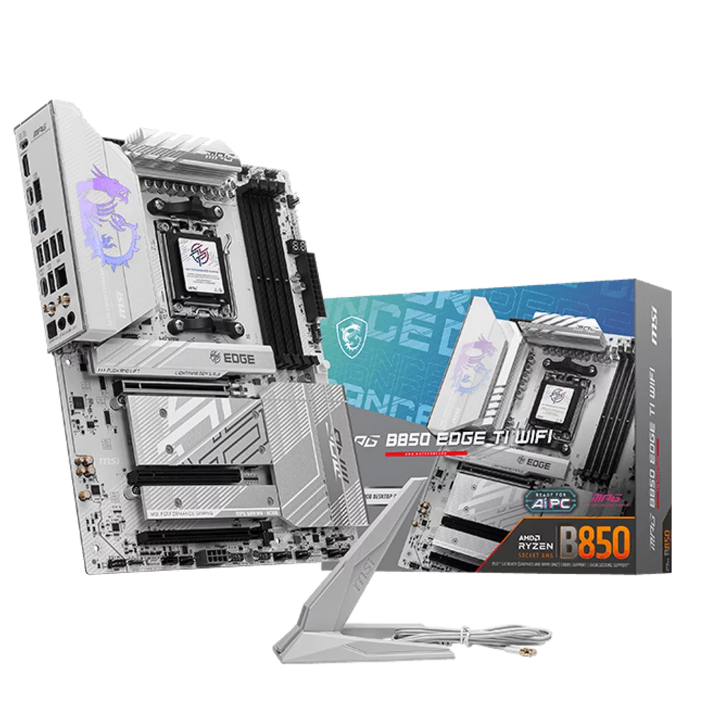 Материнская плата MSI MPG B850 EDGE TI WIFI B850, AM5, 4*DDR5, 3*PCIEx16, 4*M.2, 3*TypeC, 2*USB3.2Gen2, 1*USB3.2Gen1, 4*USB2.0, 4*SATA3.0, 5G, HDMI, ATX, RTL