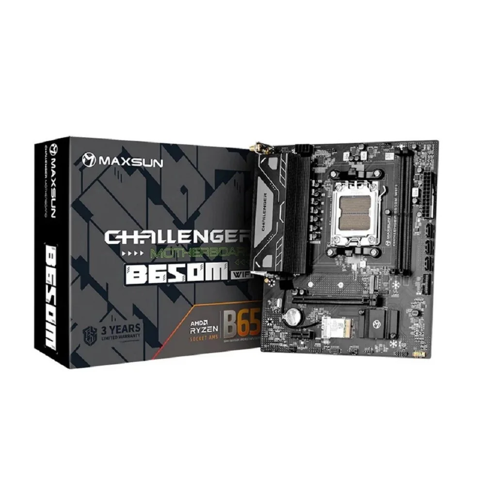 Материнская плата MAXSUN MS-Challenger B650M WIFI, AM5, B650, 2*DDR5, 3*SATA3, M.2, 4*USB 3.2, 2*USB 2.0, 1*PCIEx16, 1*PCIEx1, DP+HDMI, mATX