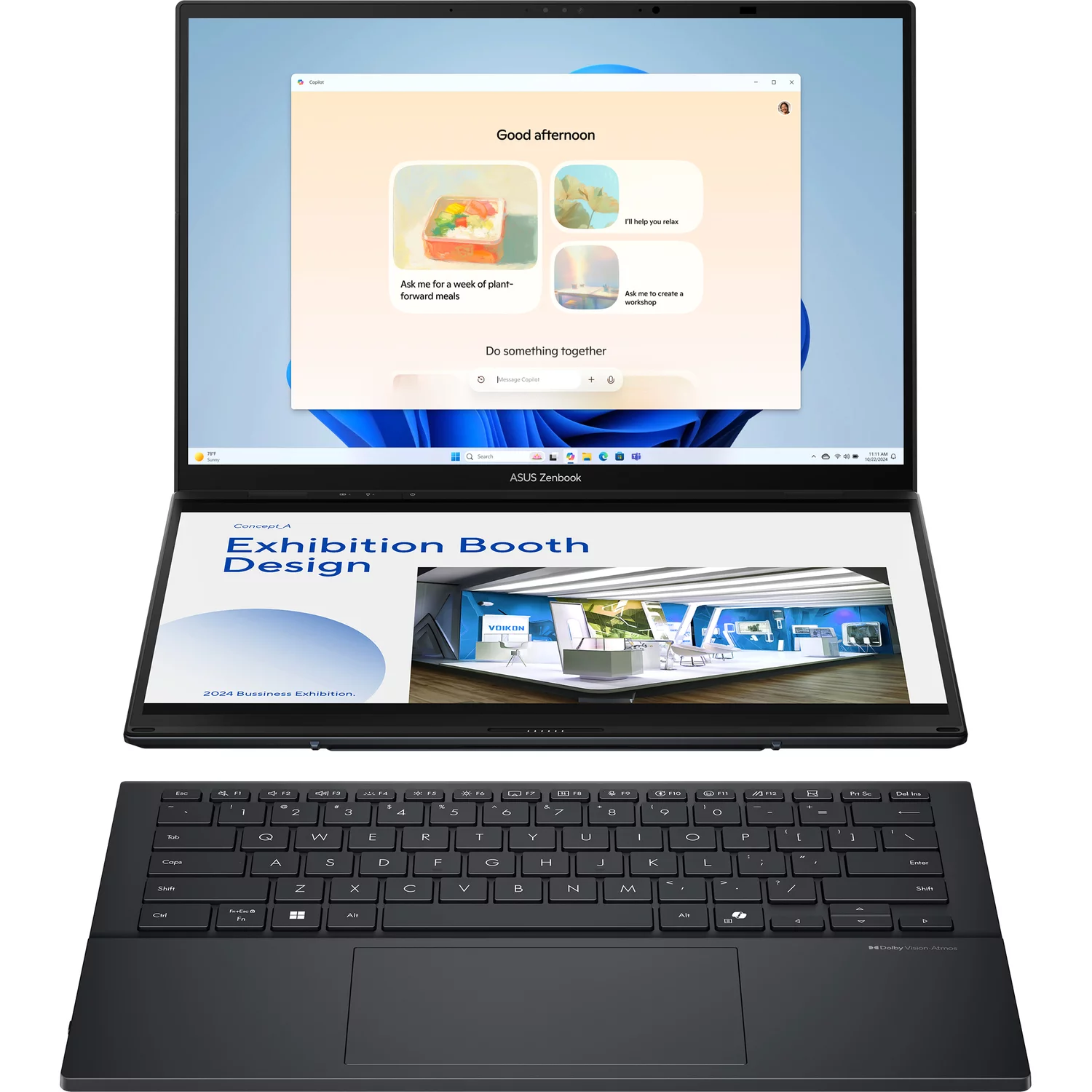 Ноутбук ASUS ZenBook DUO UX8406CA-QL221W Touch 14+14"(1920x1200 + 1920x1200 OLED 16:10)/Touch/Intel Core Ultra 7 255H(2Ghz)/16384Mb/1024PCISSDGb/noDVD/Int:Intel Arc graphics/Cam/BT/WiFi/75WHr/war 1y/1.65kg/Inkwell Gray/Win11Home + 2х (90NB14X1-M00C70)