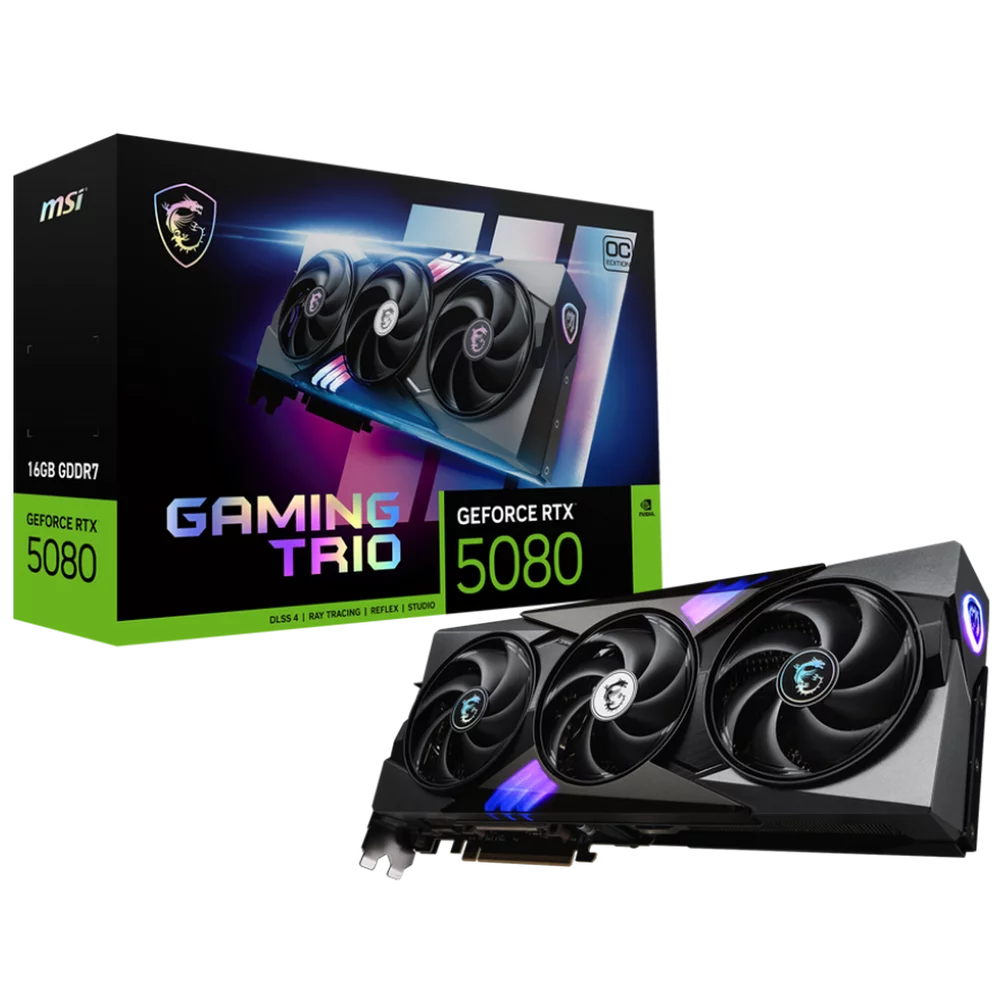 Видеокарта MSI Bad Pack RTX5080 GAMING TRIO OC 16GB GDDR7 256bit 3xDP HDMI 3FAN RTL bp (RTX 5080 16G GAMING TRIO OC||BP)