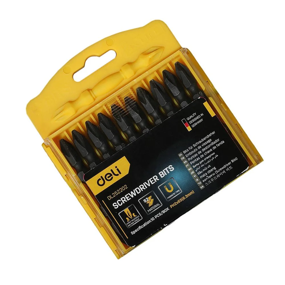 Набор Deli двухсторонних торсионных бит для ударных шуруповертов 10 шт DL252202 PH2*65мм, сталь S2, пласт.кейс