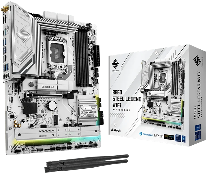 Материнская плата ASROCK B860 STEEL LEGEND WIFI, LGA1851, B860, 4*DDR5, 4*SATA, 4*M.2, 4*USB 3.2, 3*USB 2.0, Type-C, 2*PCIx16, 1*M.2 (Key E), HDMI+DP, ATX