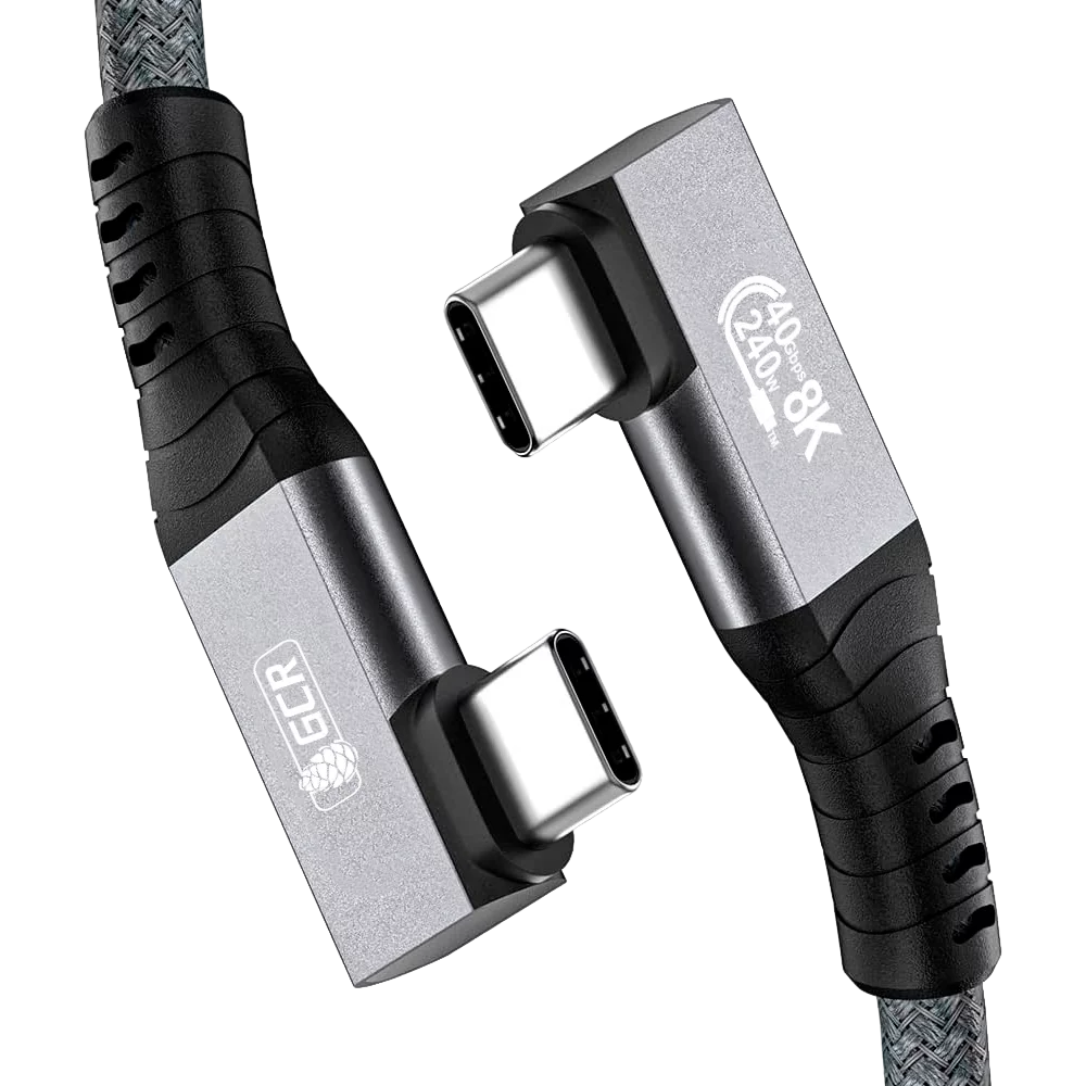 GCR PRO Кабель USB4 Type-C, 2.0m, угловой, 40Gbps, 240W, 8K60Hz, M/M, разъемы Г-образные, боковые, текстиль, серый, GCR-57134