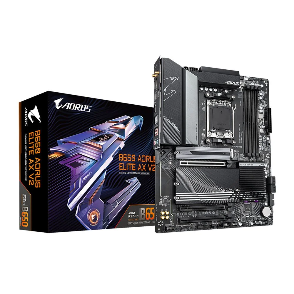 Материнская плата Gigabyte Bad Pack B650 AORUS ELITE AX V2, Socket AM5, AMD B650, 4xDDR5-5200, HDMI+DP, 3xPCI-Ex16, 4xSATA3(RAID 0/ 1/ 10), 3xM.2, 8 Ch Audio, 2.5GLan, WiFi, (4+4)xUSB2.0, (7+2)xUSB3.2, (1+1) (B650 AORUS ELITE AX V2||BP)