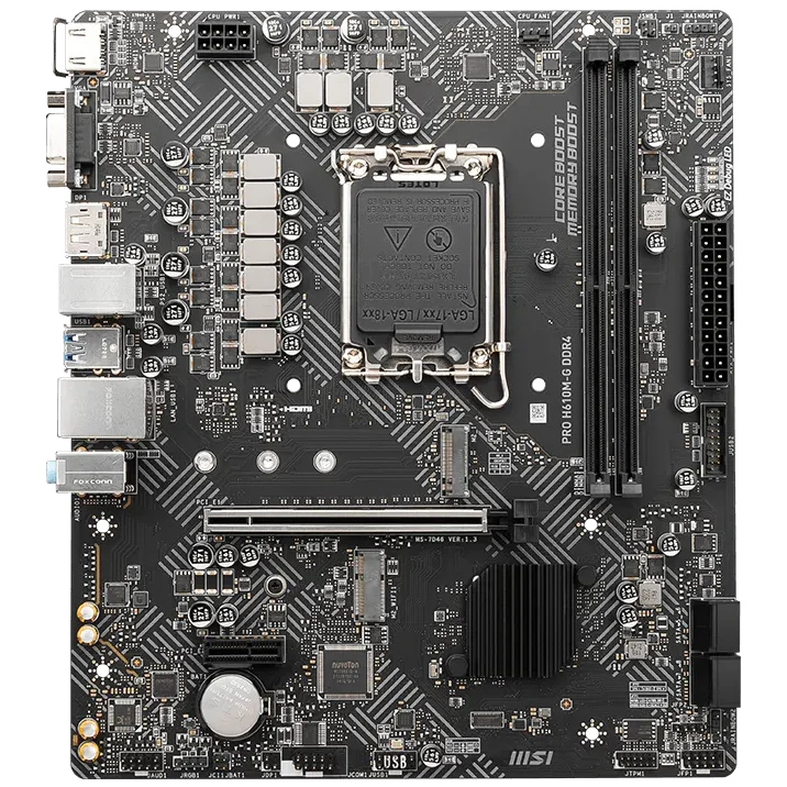 Материнская плата MSI PRO H610M-G H610, LGA1700, 2*DDR5, 1*PCIEx16, 1*PCIEx1, 1*M.2, 4*USB3.2Gen1, 6*USB2.0, 4*SATA3.0, 1G, VGA, DP, HDMI, M-ATX, BULK (PRO H610M-G BULK)