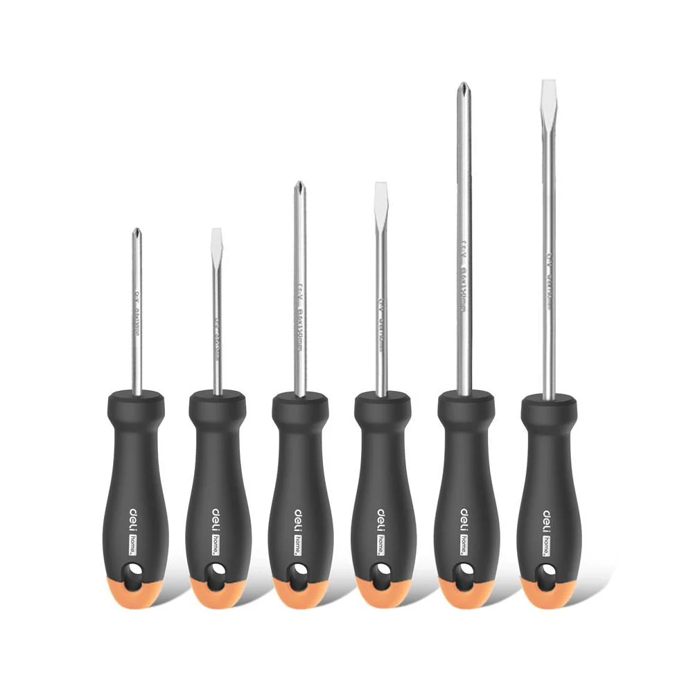 Набор отверток "Home Series Gray" Deli HT1006C 6шт SL5x100+SL6x150+PH1x100+PH2x150, эксклюзивный дизайн, рукоятка из высококачественного софттач пластика