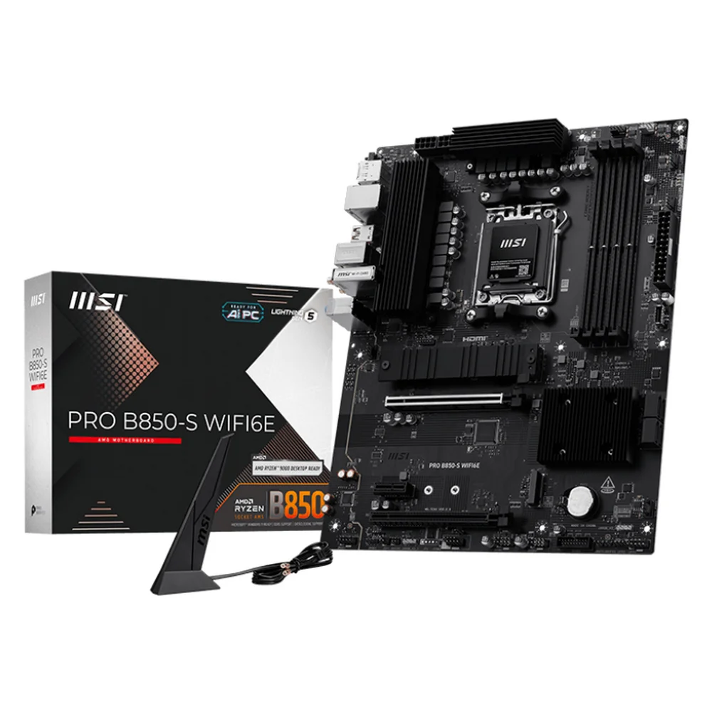 Материнская плата MSI Bad Pack PRO B850-S WIFI6E B850, AM5, 4*DDR5, 2*PCIEx16, 1*PCIEx1, 2*M.2, 2*TypeC, 3*USB3.2Gen2, 6*USB3.2Gen1, 4*USB2.0, 4*SATA3.0, 2.5G, DP, HDMI, ATX, RTL bp (PRO B850-S WIFI6E||BP)
