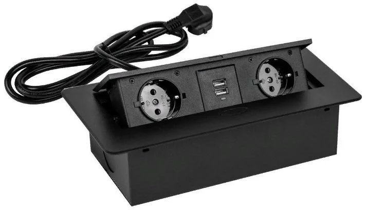 Сетевой разветвитель Premier PX/BL-HOR-2R-2USB-BLK 1.8м (2 розетки) черный (коробка)