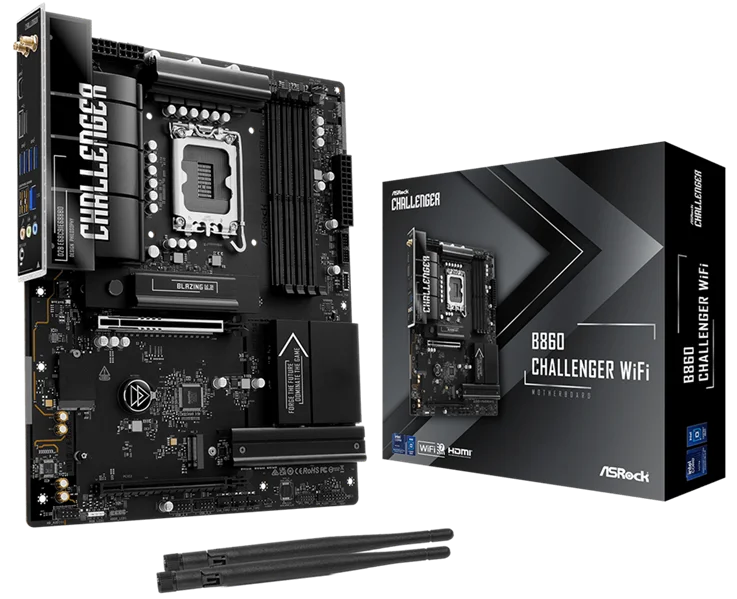 Материнская плата ASROCK B860 Challenger WiFi, LGA1851, B860, 4*DDR5, 4*SATA, 4*M.2, 4*USB 3.2, 2*USB 2.0, Type-C, 2*PCIx16, 1*M.2 (Key E), HDMI, ATX