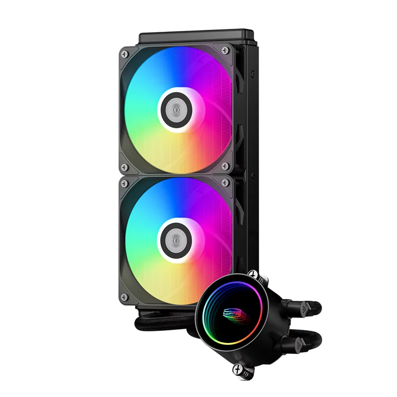 Система охлаждения/ PCCooler DA240 ARGB BK (270W, 240mm, Black, ARGB/ Fans: 2x120mm, 73.6CFM, -dBA, 1800RPM/ Pump height 55mm, -dBA, 3000RPM, Rad thickness 27mm/ S: 1851, 1700, 1200, 20XX, 115X, AM5, AM4)