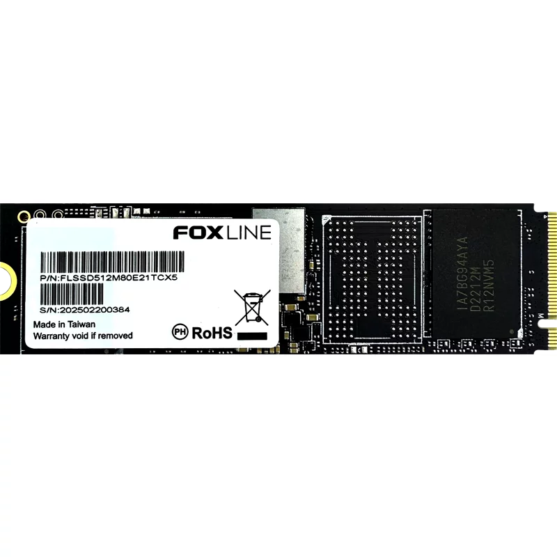 Твердотельный накопитель/ Foxline SSD X5-E21T, 512GB, M.2(22x80mm), NVMe, PCIe Gen4x4, 3D TLC, R/W 5100/4600MB/s, IOPs 780 000/924 000, TBW 500, DWPD 1.3 (2 года) (FLSSD512M80E21TCX5)