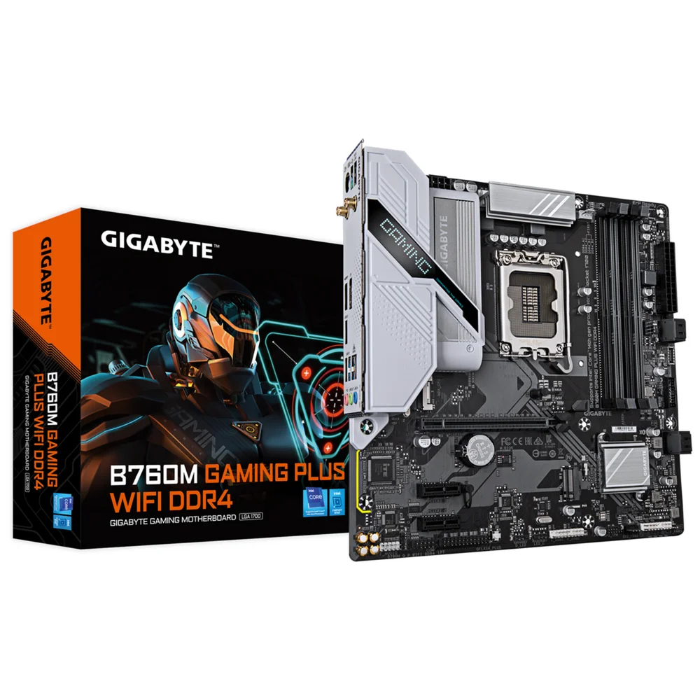 Материнская плата Gigabyte Bad Pack B760M GAMING PLUS WIFI DDR4, Socket 1700, Intel®B760, 2xDDR4-3200, HDMI+DP, 1xPCI-Ex16, 2xPCI-Ex1, 4xSATA3(RAID 0/ 1/ 5/ 10), 2xM.2, 8Ch Audio, GLan, WiFi, (4+4)xUSB (B760M GAMING PLUS WIFI DDR4||BP)