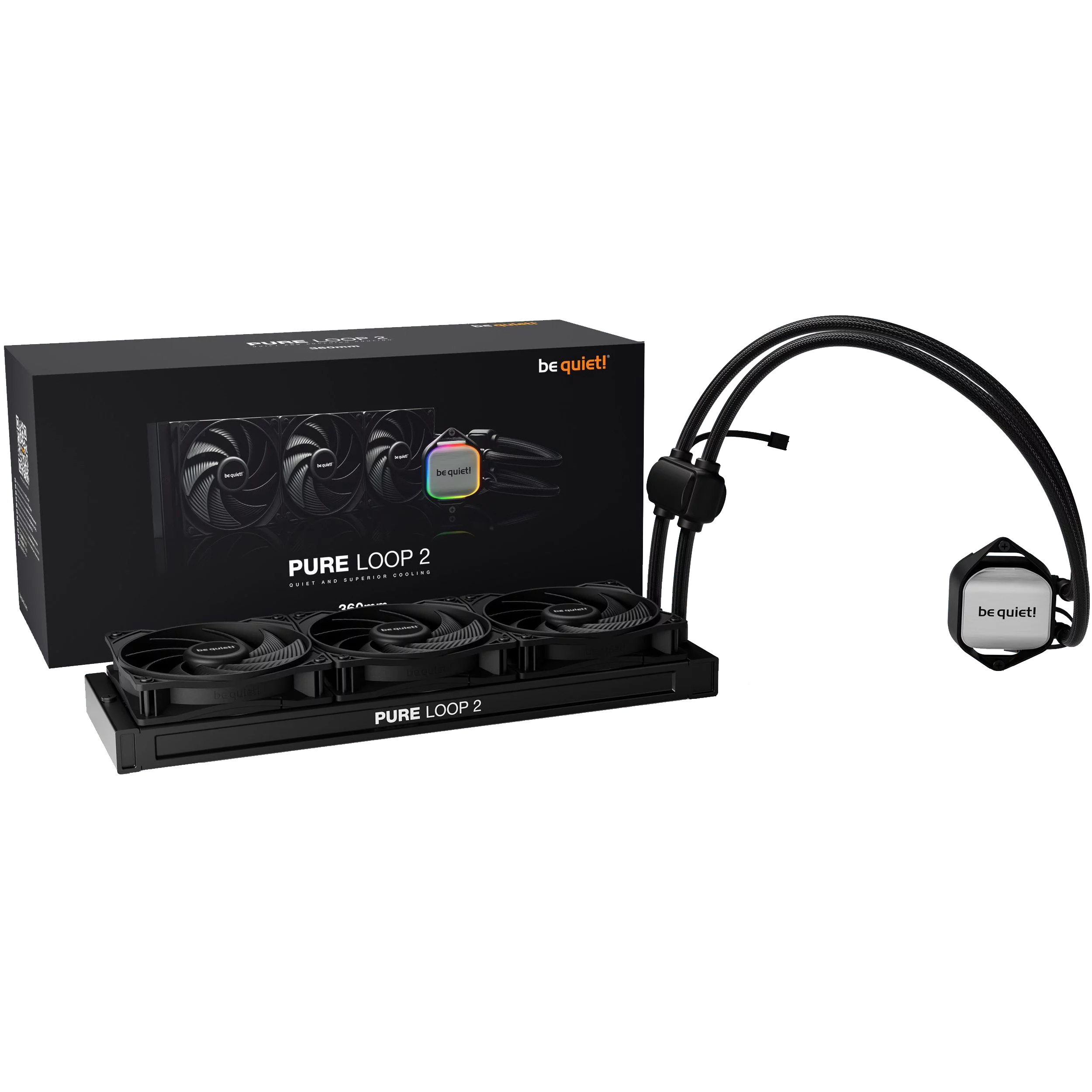 Водяное охлаждение для процессора/ Water Cooling System be quiet! PURE LOOP 2 360mm (280W, 360mm, Black, ARGB Pump/ Fans: 3x120mm, 59.6CFM, 36.8dBA, 2100RPM/ Pump height -mm, -dBA, 5500RPM, Rad thickness 27mm/ S: 1 (BW019)