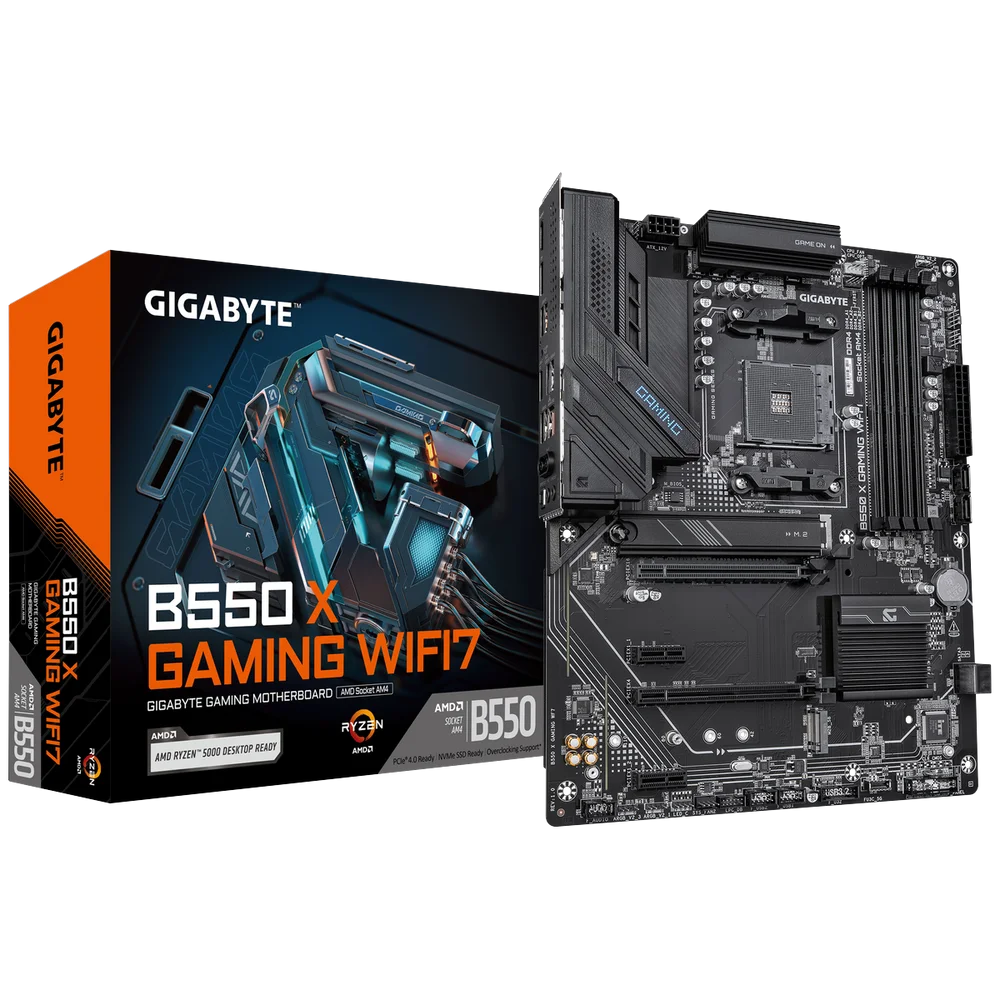 Материнская плата Gigabyte B550 X GAMING WIFI7 B550, AM4, 4*DDR4, 2*PCIEx16, 2*PCIEx1, 2*M.2, 2*TypeC, 1*USB3.2Gen2, 4*USB3.2Gen1, 4*USB2.0, 4*SATA3.0, 2.5G, DP, HDMI, ATX, RTL