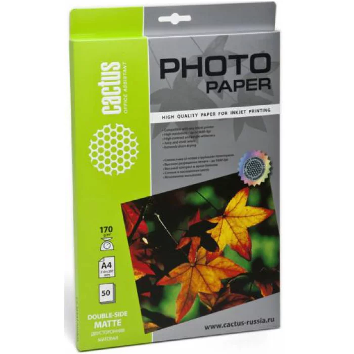 Фотобумага Cactus CS-MA417050DS A4/170г/м2/50л./белый матовое/матовое для струйной печати