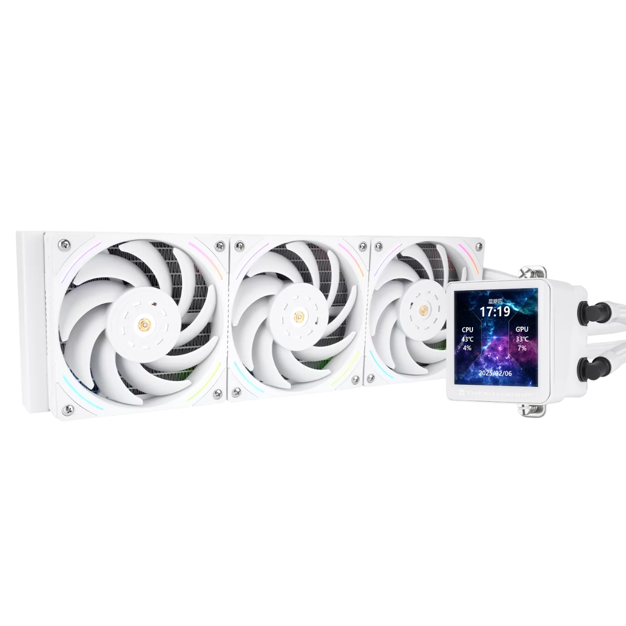 Система жидкостного охлаждения/ Water Cooling System Thermalright Frozen Vision 360 V2 (360mm, LED, White, ARGB/ Fans: 3x120mm, 69CFM, 27dBA, 2150RPM/ Pump height 60mm, 23dBA, 3000RPM, Rad thickness 2 (F-VISION-WH-360-ARGB-V2)