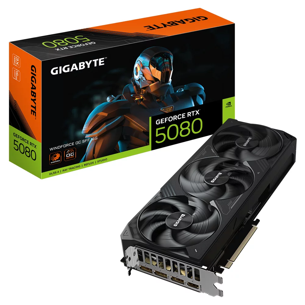 Видеокарта Gigabyte RTX5080 WINDFORCE OC SFF 16GB GDDR7 256bit 3xDP HDMI 3FAN RTL (GV-N5080WF3OC-16GD)