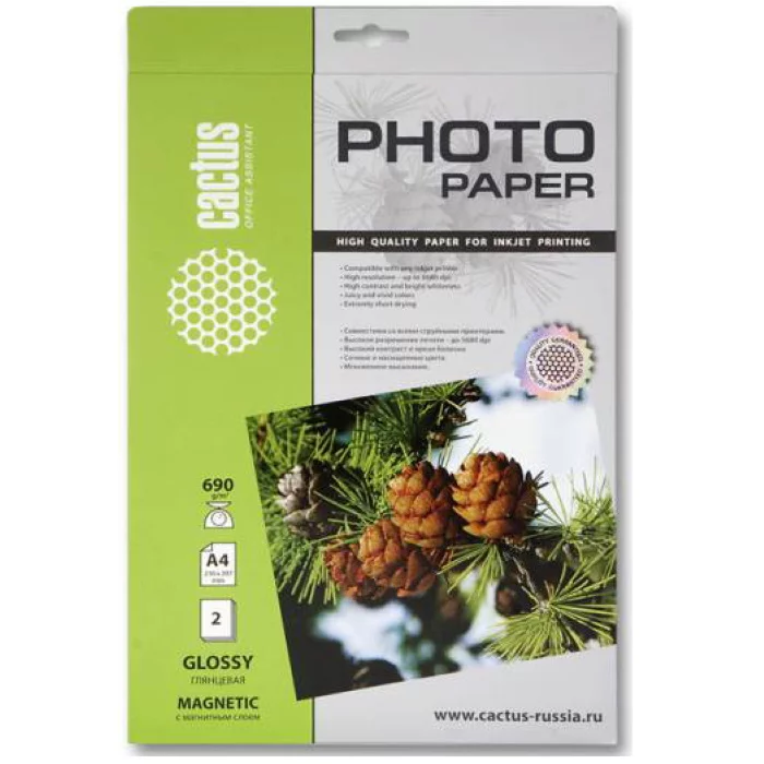 Фотобумага Cactus CS-MGA46902 A4/690г/м2/2л./белый глянцевое/магнитный слой для струйной печати