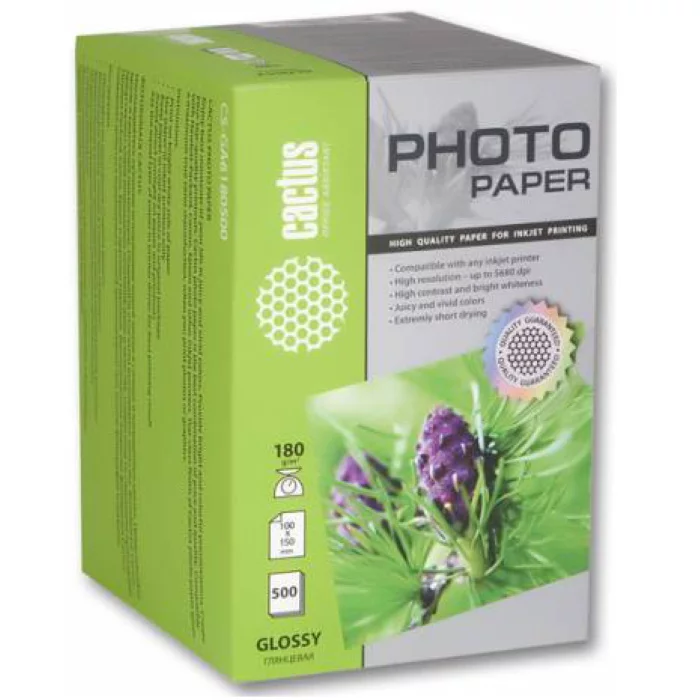Фотобумага Cactus CS-GA6180500 10x15/180г/м2/500л./белый глянцевое для струйной печати