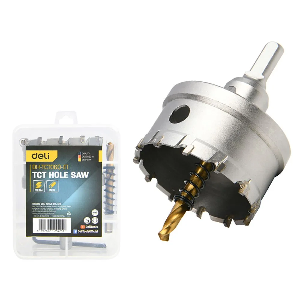 Коронка по металлу твердосплавная с центрирующим сверлом Deli DH-TCT060-E1 диаметр 60мм, шестигранный хвостовик