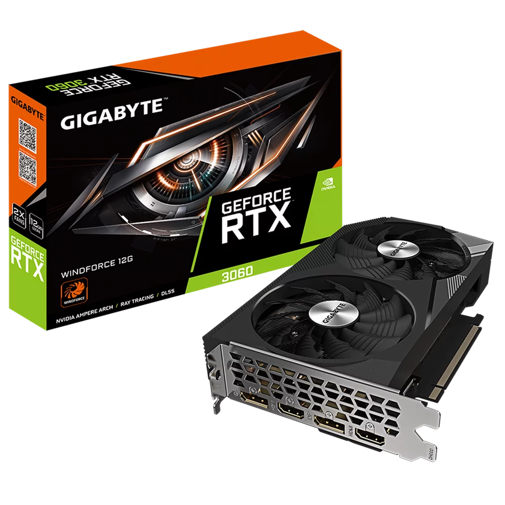 Видеокарта Gigabyte RTX3060 WINDFORCE 12GB GDDR6 192bit 2xDP 2xHDMI 2FAN RTL (GV-N3060WF2-12GD 2.0)