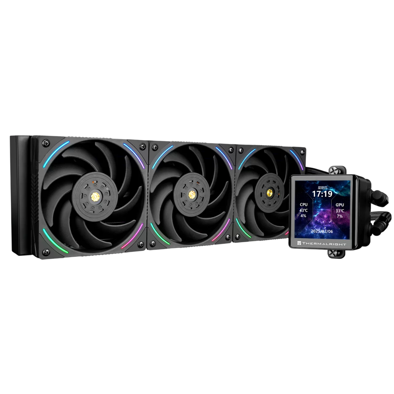 Система жидкостного охлаждения/ Water Cooling System Thermalright Frozen Vision 360 V2 (360mm, LED, Black, ARGB/ Fans: 3x120mm, 69CFM, 27dBA, 2150RPM/ Pump height 60mm, 23dBA, 3000RPM, Rad thickness 2 (F-VISION-BL-360-ARGB-V2)