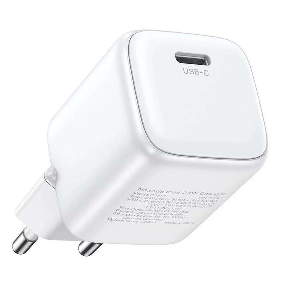 Сетевое зарядное устройство UGREEN CD318 (15324) Nexode 20W USB-C PD GaN Fast Charger EU. Цвет: белый (15324_)