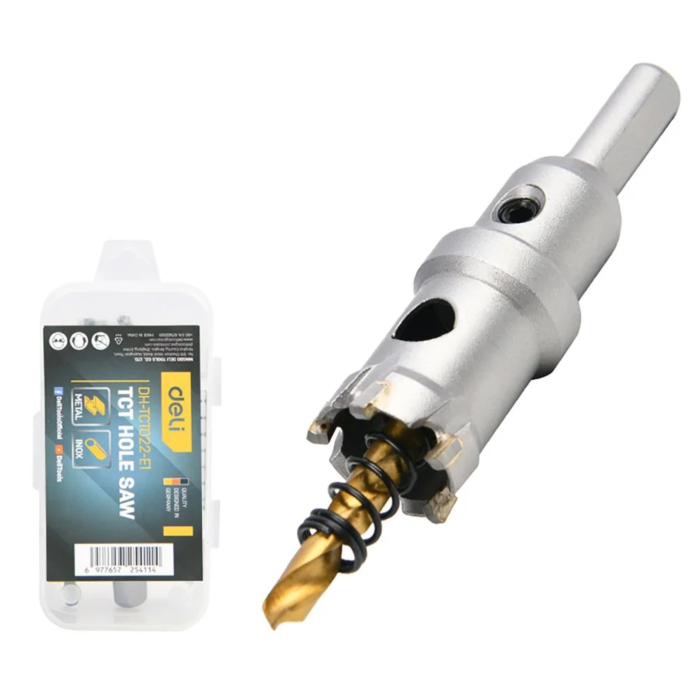 Коронка по металлу твердосплавная с центрирующим сверлом Deli DH-TCT022-E1 диаметр 22мм, шестигранный хвостовик