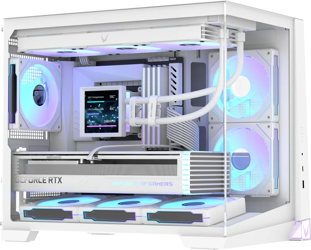 корпус Formula V Line Crystal Z4M Plus White, MATX, TYPE-C*1, USB3.0*1, RIGHT 2x120mm ARGB, BOTTOM 3x120mm ARGB, REAR 1x120mm ARGB