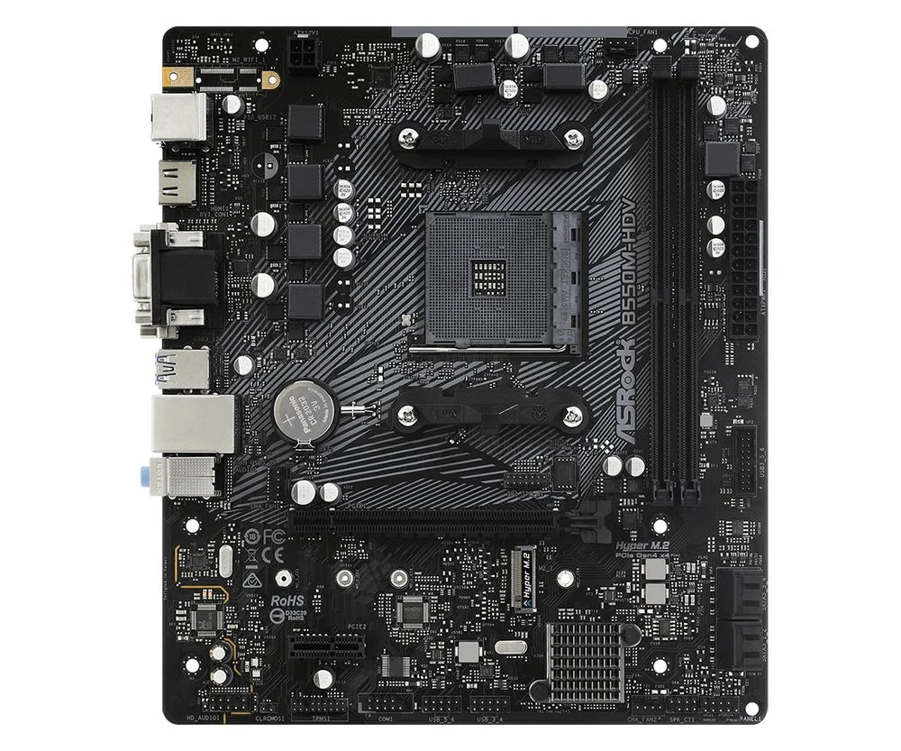 Материнская плата ASRock OEM B550M-HDV, Socket AM4, AMD B550, 2xDDR4-3200, D-SUB+DVI-D+HDMI, 1xPCI-Ex16, 1xPCI-Ex1, 4xSATA3(RAID 0/ 1/ 10), 1xM.2, 8 Ch Audio, 1xGLan, (2+4)xUSB2.0, (4+2)xUSB3.2, 1xPS/ 2, mATX, RTL, {20} (931635) (B550M-HDV||OEM)