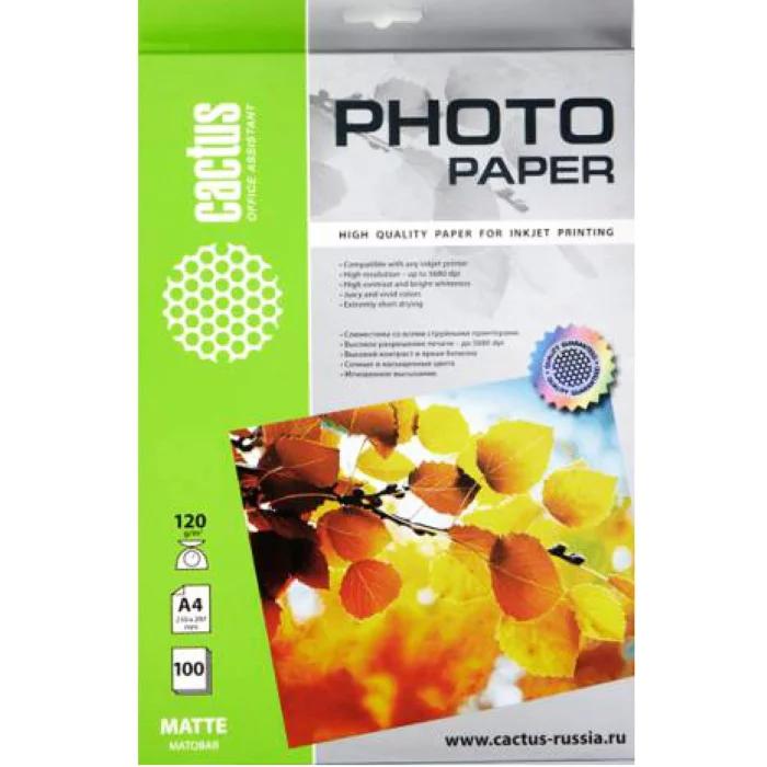 Фотобумага Cactus CS-MA4120100 A4/120г/м2/100л./белый матовое для струйной печати