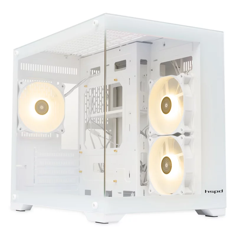 Корпус без блока питания/ HSPD F330, Panoramic Mini-tower, White, TG, 0.5 SPCC, 3x120mm ARGB mATX, mITX 160/400/200mm 1x2.5", 2x3.5", 4xPCI 1xUSB-C 3.0, 2xUSB-A1.0 428x280x375mm (F330-TGWH-ARGB)