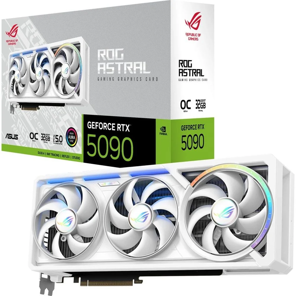 Видеокарта ASUS RTX5090 ROG ASTRAL OC WHITE 32GB GDDR7 512bit 3xDP 2xHDMI 4FAN RTL (ROG-ASTRAL-RTX5090-O32G-WHITE) (90YV0LWA-M0NA00)