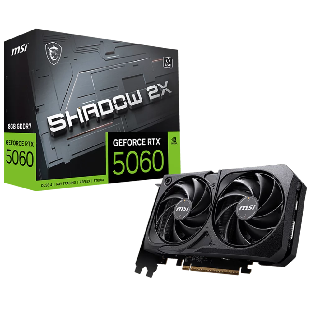 Видеокарта MSI PCI-E 5.0 RTX 5060 8G SHADOW 2X NVIDIA GeForce RTX 5060 8Gb 128bit GDDR7 2497/28000 HDMIx1 DPx3 HDCP Ret
