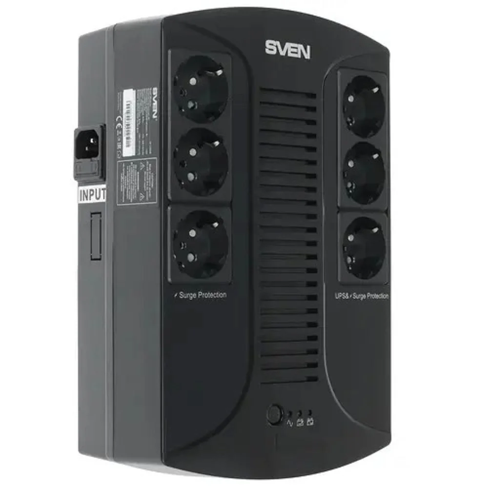 SVEN Источник бесперебойного питания SVEN UP-L1000E, с 6 выходными розетками (3 с питанием от батареи +3 сетевой фильтр) (SV-016593)