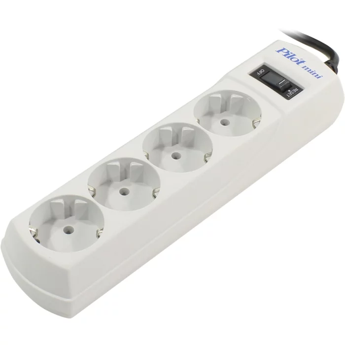 Сетевой фильтр Pilot Mini 4 розетки (евро с заземлением), 10А/2.2кВа, автомат, 10 м/ Surge protector Pilot Mini 4 euro outlets, 10A / 2.2kVt, automatic circuit-breaker, 10 m (PILOT MINI 10M)