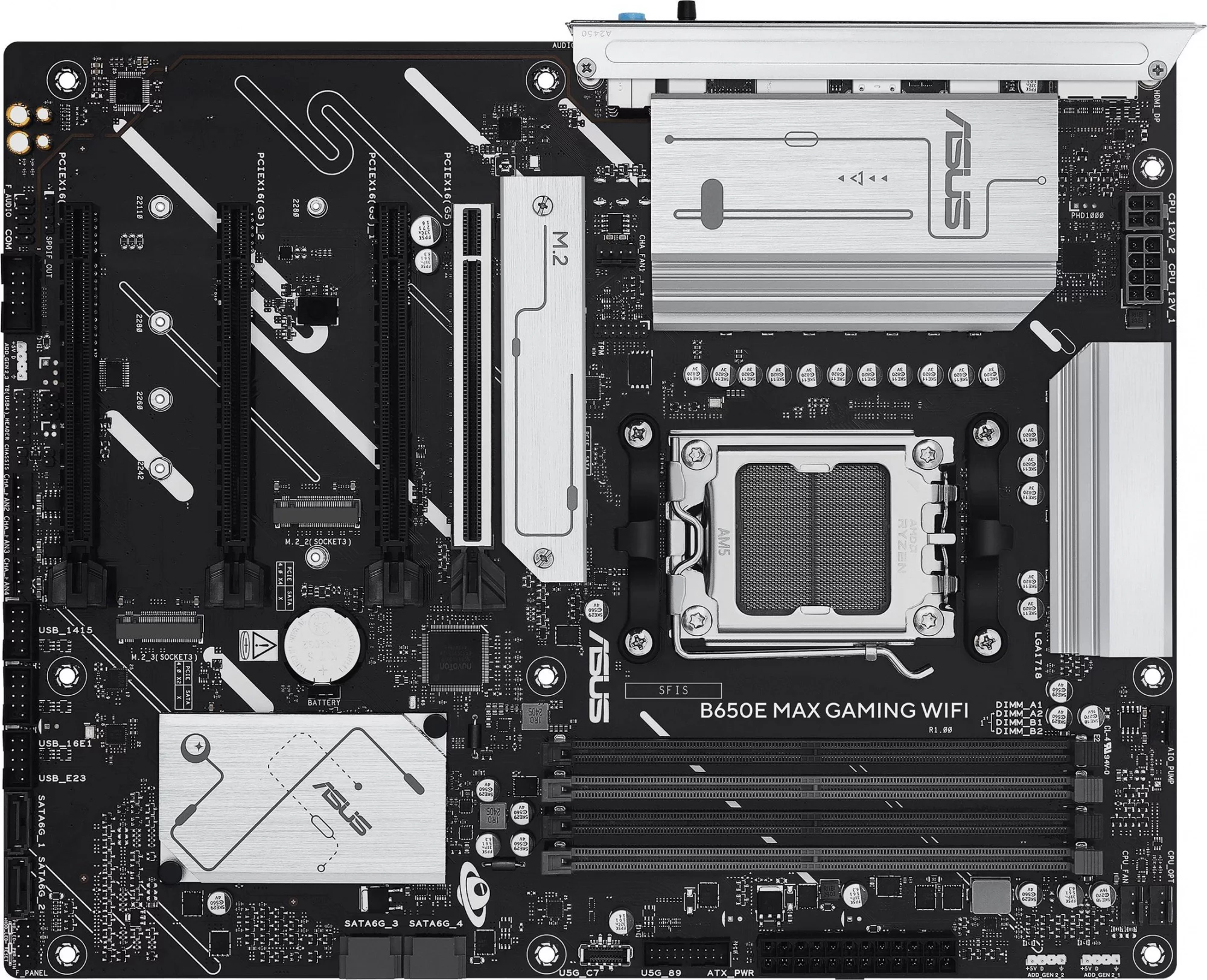 Материнская плата ASUS B650E MAX GAMING WIFI, AM5, B650, 4*DDR5, 4*SATA, 3*M.2, 5*USB 3.2, 2*USB 2.0, Type-C, 5*PCIx16, DP+HDMI, ATX; 90MB1LD0-M0EAY0