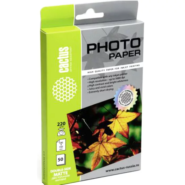 Фотобумага Cactus CS-MA622050DS 10x15/220г/м2/50л./белый матовое/матовое для струйной печати