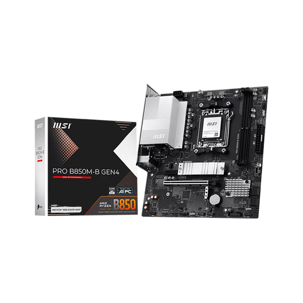 Материнская плата MSI PRO B850M-B GEN4 B850, AM5, 2*DDR5, 1*PCIEx16, 1*PCIEx1, 2*M.2, 1*TypeC, 4*USB3.2Gen1, 6*USB2.0, 4*SATA3.0, 2.5G, DP, HDMI, M-ATX, RTL